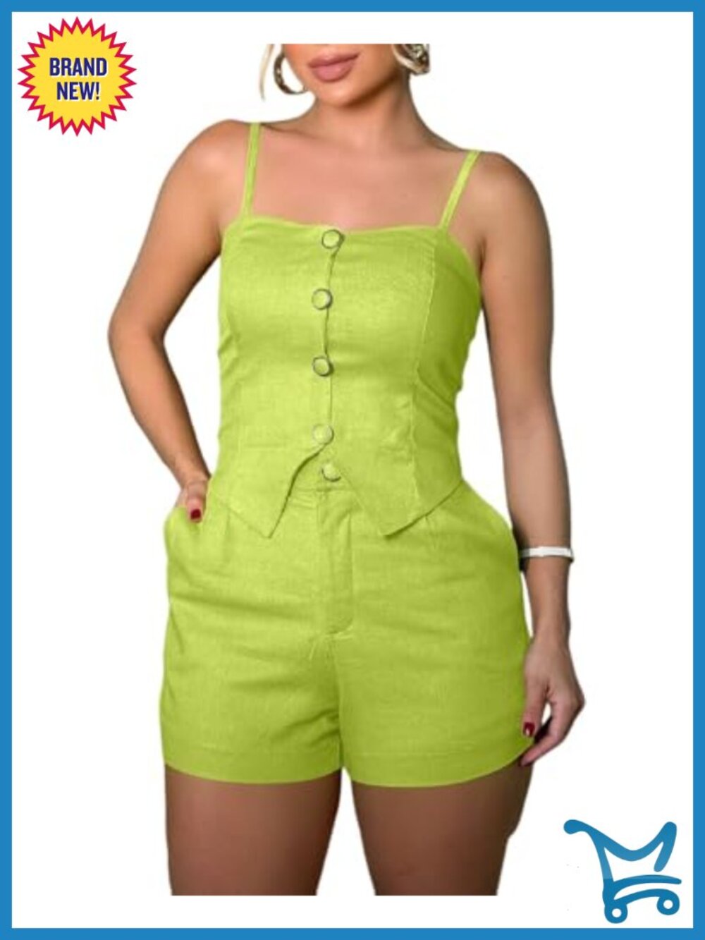 Sleeveless Button Vest & Zippered Shorts 2-Piece Summer Set